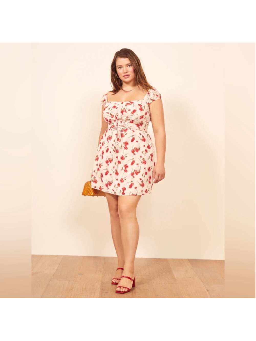 🌹 Reformation Jess Jubilee Dress | Size 22 Red Floral Lace Up Corset Mini Plus